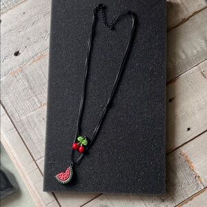 Betsey Johnson Black Necklace with Watermelon and Cherry Charms